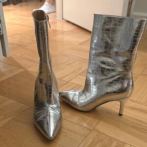 Silver Croc-Embossed Women's Boots